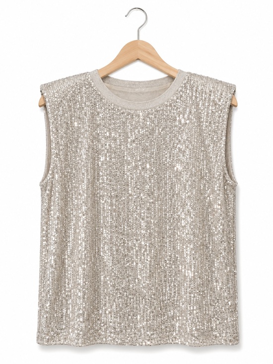 Endless Rose Tops - Endless Rose Sequin Shoulder Pad Top NWT Size M Ivory Champagne Sleeveless Party